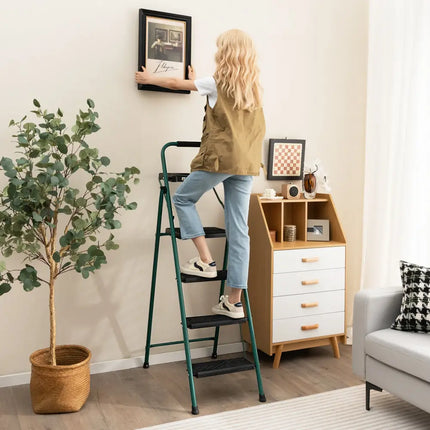 Folding 4-Step Ladder with Tool Tray Non-Slip Footpads and Pedals - Black - Ladders