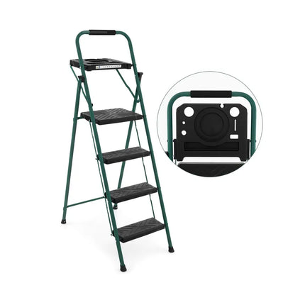 Folding 4-Step Ladder with Tool Tray Non-Slip Footpads and Pedals - Black - Ladders