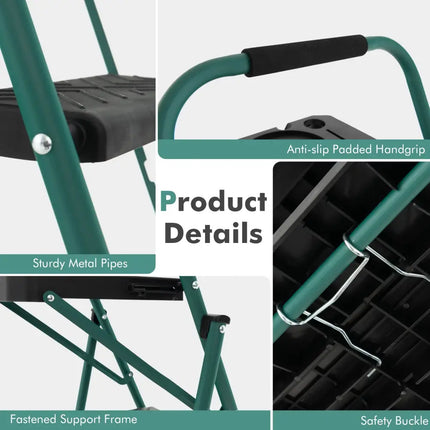 Folding 4-Step Ladder with Tool Tray Non-Slip Footpads and Pedals - Black - Ladders