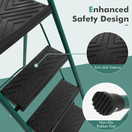 Folding 4-Step Ladder with Tool Tray Non-Slip Footpads and Pedals - Black - Ladders