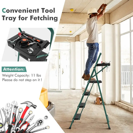 Folding 4-Step Ladder with Tool Tray Non-Slip Footpads and Pedals - Black - Ladders