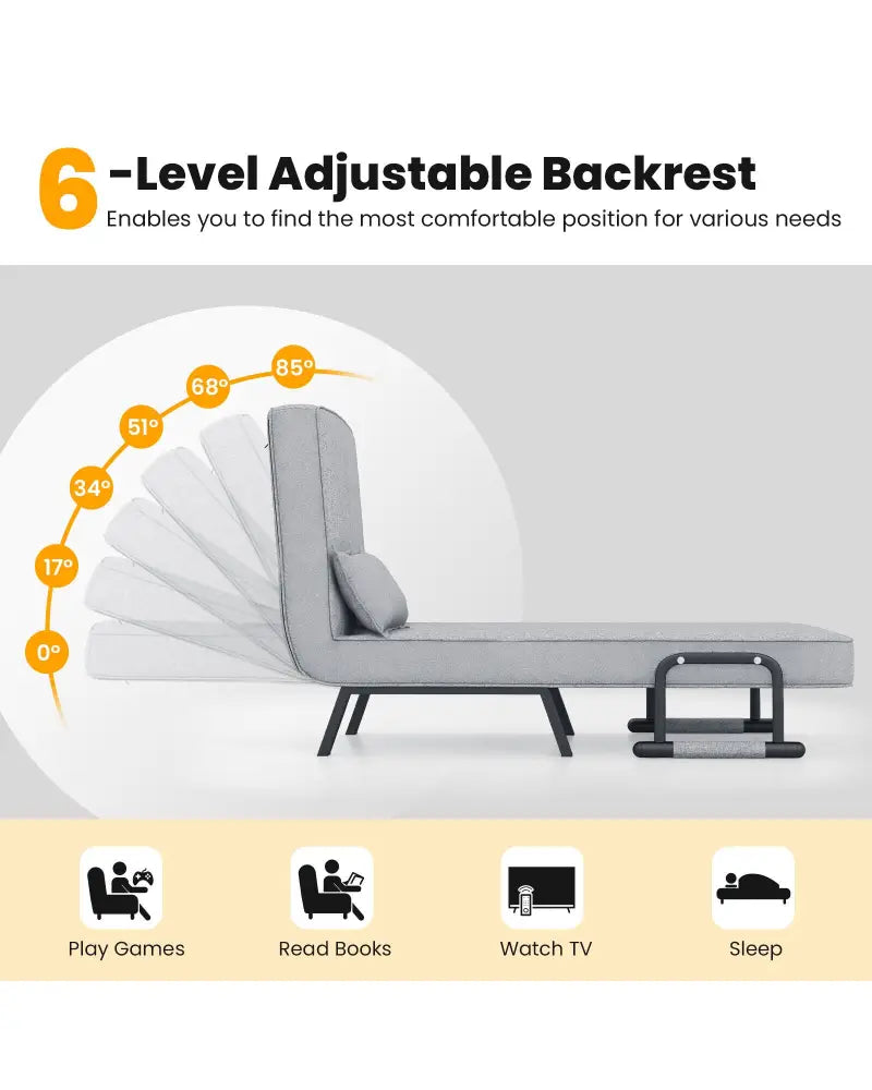 Folding 6 Position Convertible Sleeper Bed Armchair Lounge with Pillow-Light Gray - Light Gray - Accent Chairs