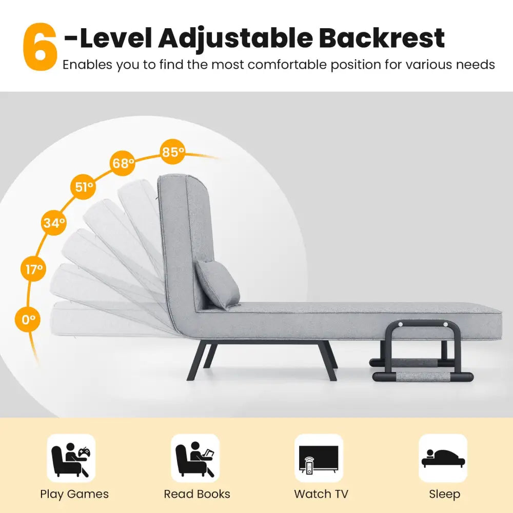 Folding 6 Position Convertible Sleeper Bed Armchair Lounge with Pillow-Light Gray - Light Gray - Accent Chairs