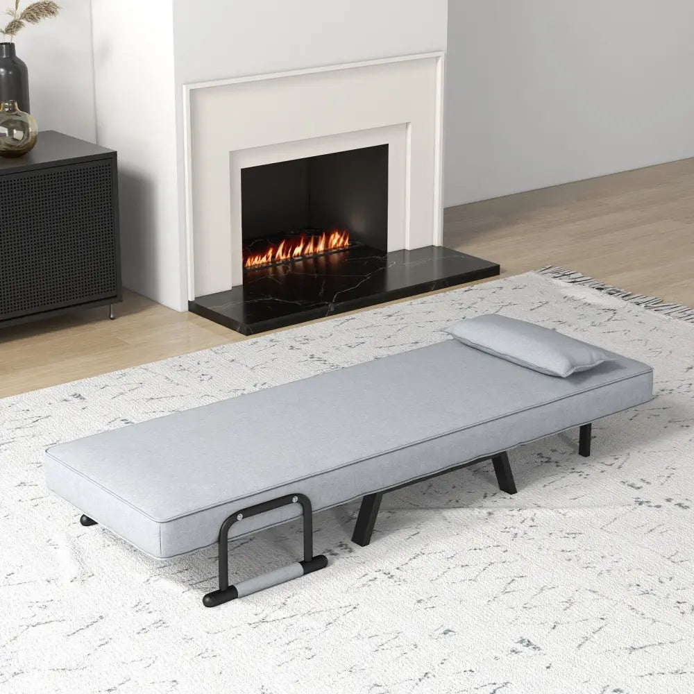 Folding 6 Position Convertible Sleeper Bed Armchair Lounge with Pillow-Light Gray - Light Gray - Accent Chairs