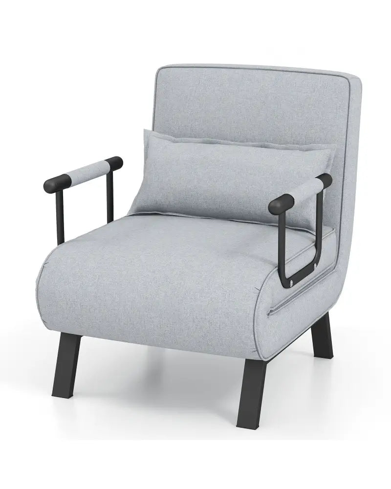 Folding 6 Position Convertible Sleeper Bed Armchair Lounge with Pillow-Light Gray - Light Gray - Accent Chairs