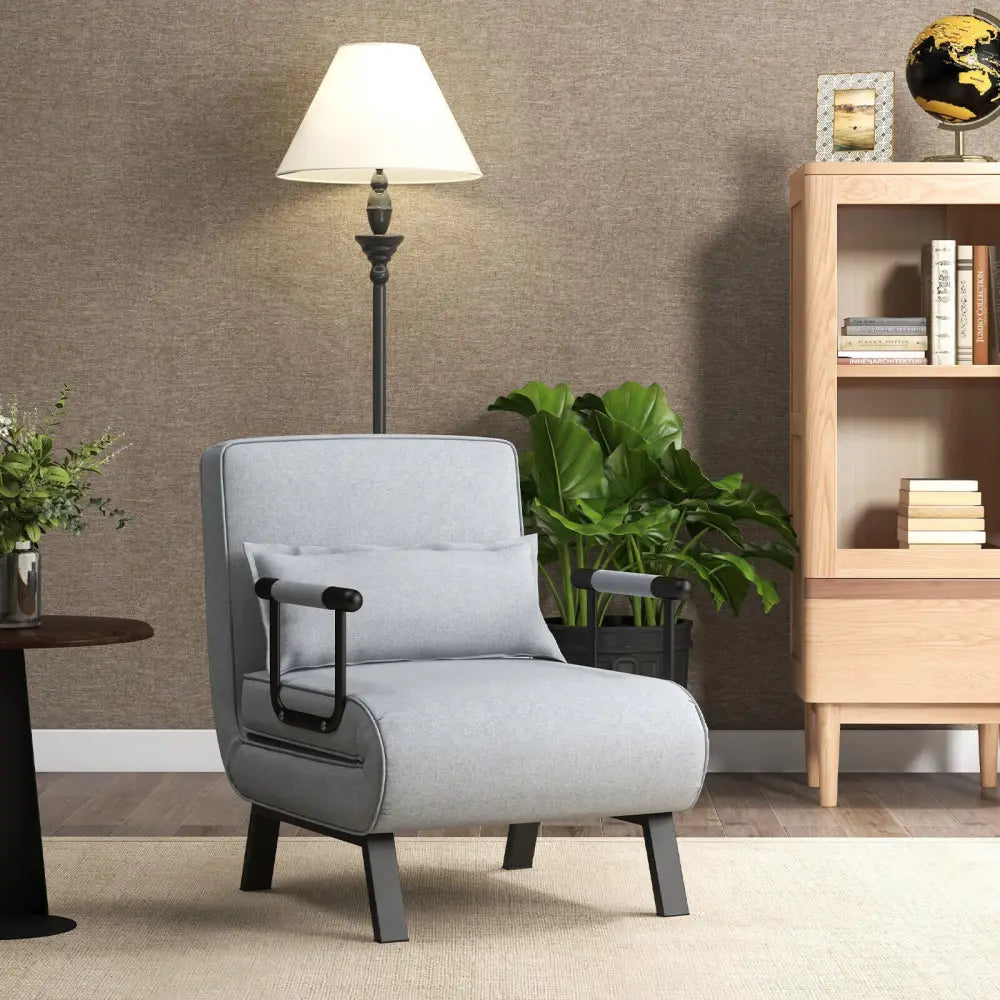Folding 6 Position Convertible Sleeper Bed Armchair Lounge with Pillow-Light Gray - Light Gray - Accent Chairs