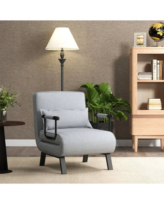 Folding 6 Position Convertible Sleeper Bed Armchair Lounge with Pillow-Light Gray - Light Gray - Accent Chairs