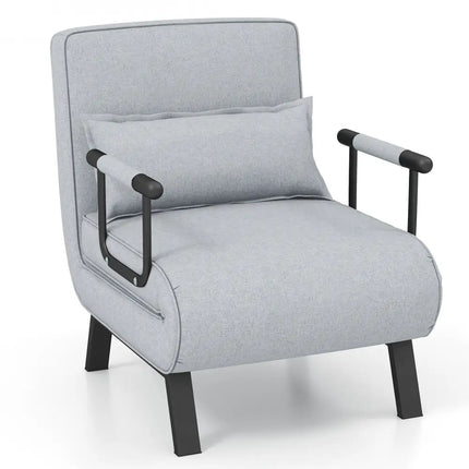 Folding 6 Position Convertible Sleeper Bed Armchair Lounge with Pillow-Light Gray - Light Gray - Accent Chairs