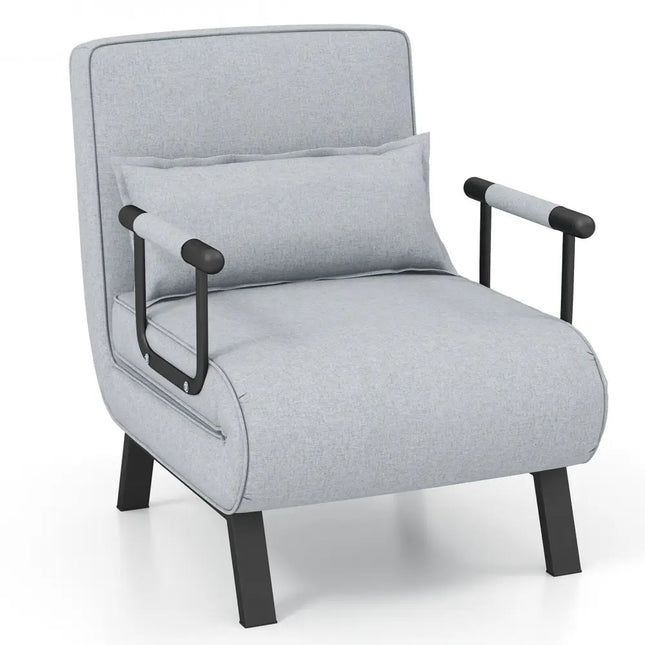 Folding 6 Position Convertible Sleeper Bed Armchair Lounge with Pillow-Light Gray - Light Gray - Accent Chairs