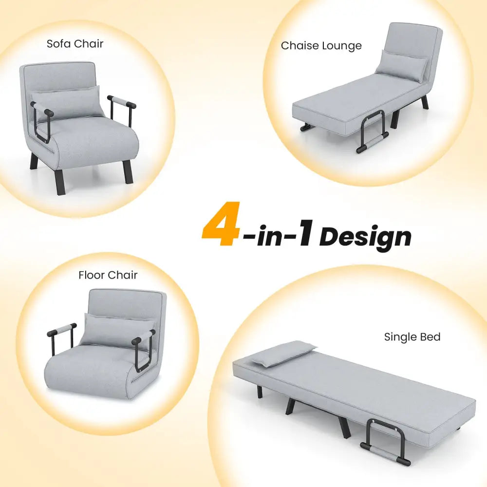 Folding 6 Position Convertible Sleeper Bed Armchair Lounge with Pillow-Light Gray - Light Gray - Accent Chairs