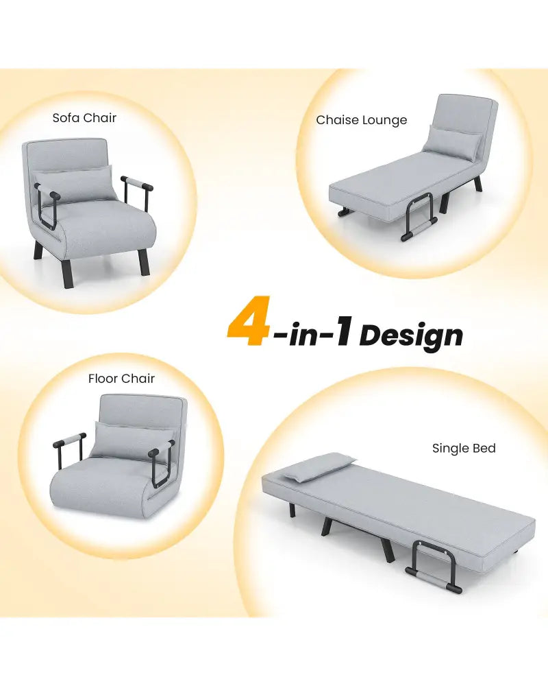 Folding 6 Position Convertible Sleeper Bed Armchair Lounge with Pillow-Light Gray - Light Gray - Accent Chairs
