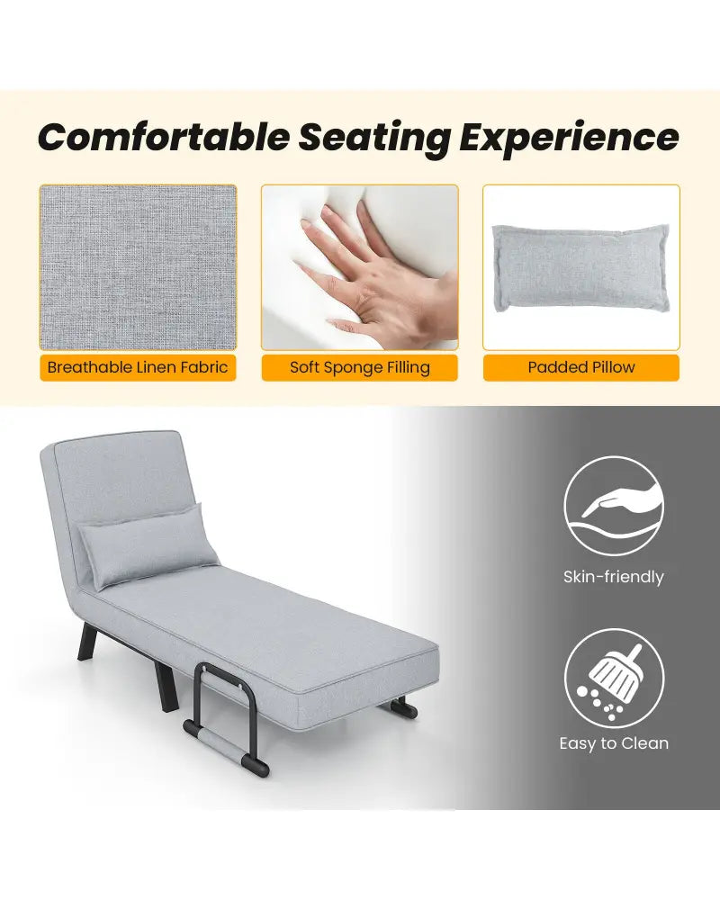 Folding 6 Position Convertible Sleeper Bed Armchair Lounge with Pillow-Light Gray - Light Gray - Accent Chairs