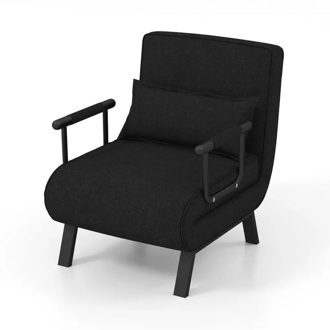 Folding 6 Position Convertible Sleeper Bed Armchair Lounge Couch with Pillow-Black - Black - Accent Chairs