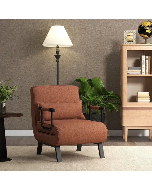 Folding 6 Position Convertible Sleeper Bed Armchair Lounge Couch with Pillow-Coffee - Coffee - Accent Chairs