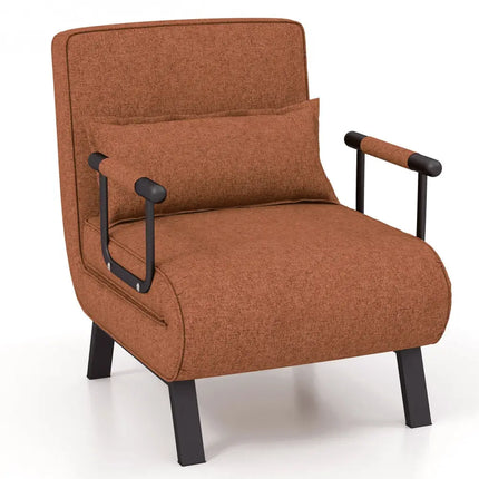 Folding 6 Position Convertible Sleeper Bed Armchair Lounge Couch with Pillow-Coffee - Coffee - Accent Chairs