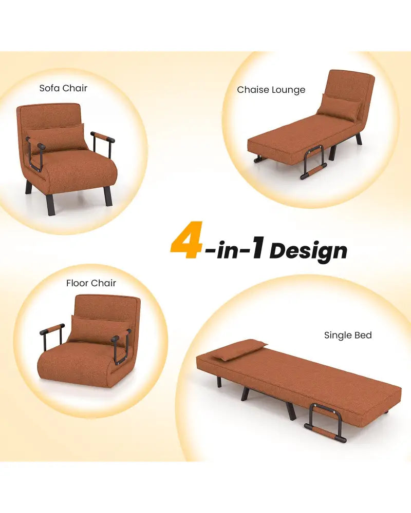 Folding 6 Position Convertible Sleeper Bed Armchair Lounge Couch with Pillow-Coffee - Coffee - Accent Chairs
