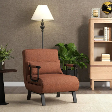 Folding 6 Position Convertible Sleeper Bed Armchair Lounge Couch with Pillow-Coffee - Coffee - Accent Chairs