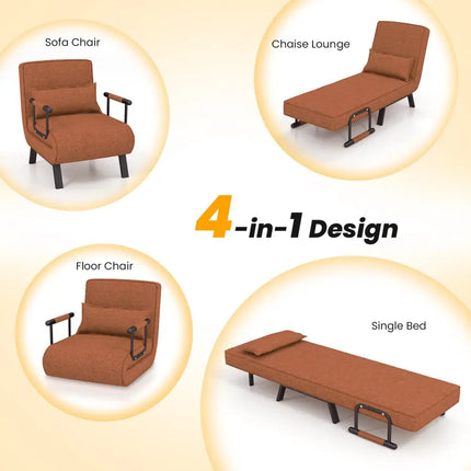 Folding 6 Position Convertible Sleeper Bed Armchair Lounge Couch with Pillow-Coffee - Coffee - Accent Chairs