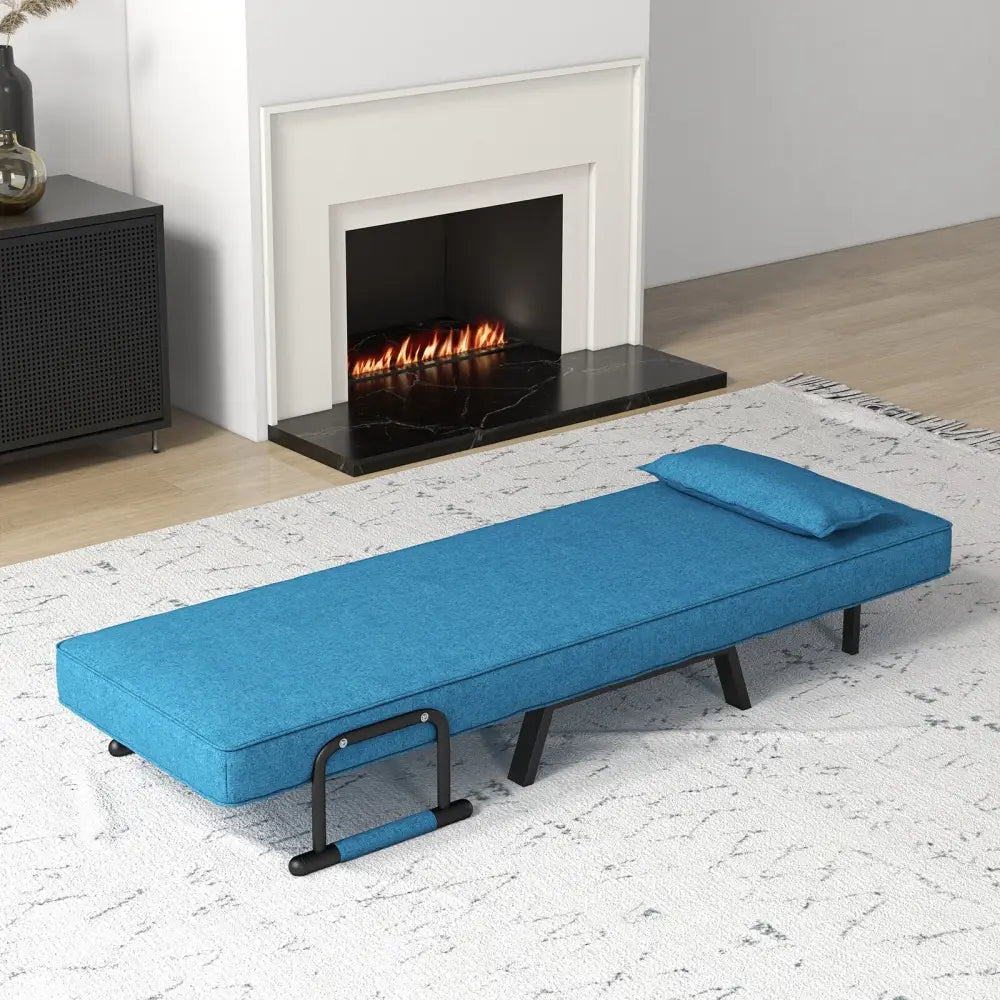Folding 6 Position Convertible Sleeper Bed Armchair Lounge Couch with Pillow-Blue - Blue - Accent Chairs