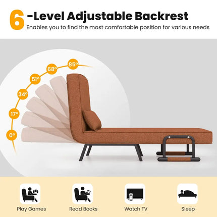 Folding 6 Position Convertible Sleeper Bed Armchair Lounge Couch with Pillow-Coffee - Coffee - Accent Chairs