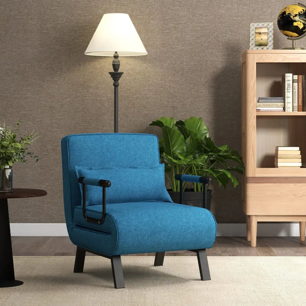 Folding 6 Position Convertible Sleeper Bed Armchair Lounge Couch with Pillow-Blue - Blue - Accent Chairs
