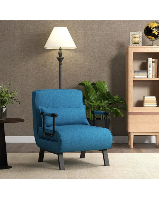 Folding 6 Position Convertible Sleeper Bed Armchair Lounge Couch with Pillow-Blue - Blue - Accent Chairs