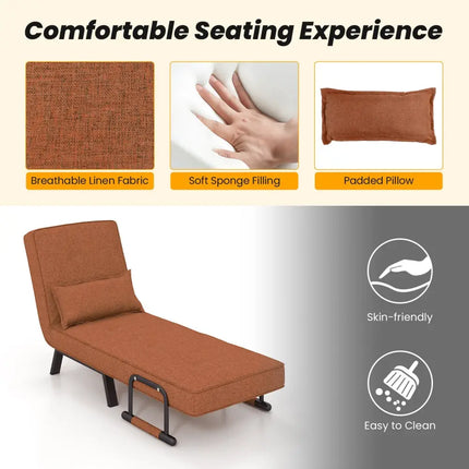 Folding 6 Position Convertible Sleeper Bed Armchair Lounge Couch with Pillow-Coffee - Coffee - Accent Chairs