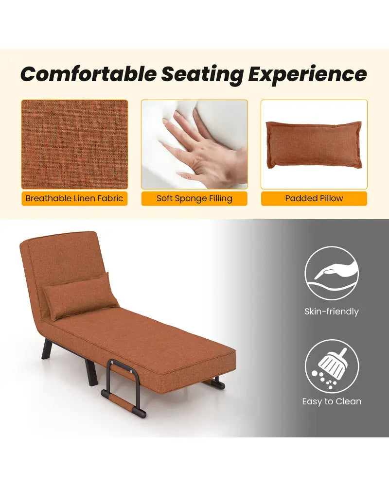 Folding 6 Position Convertible Sleeper Bed Armchair Lounge Couch with Pillow-Coffee - Coffee - Accent Chairs