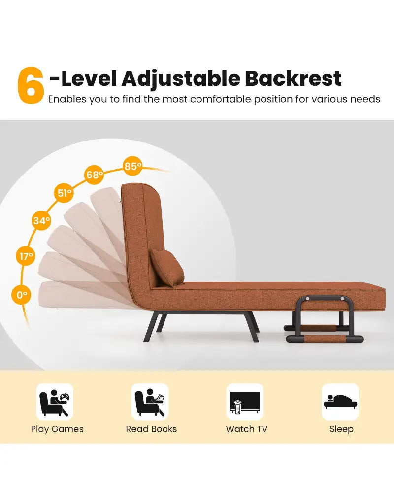 Folding 6 Position Convertible Sleeper Bed Armchair Lounge Couch with Pillow-Coffee - Coffee - Accent Chairs