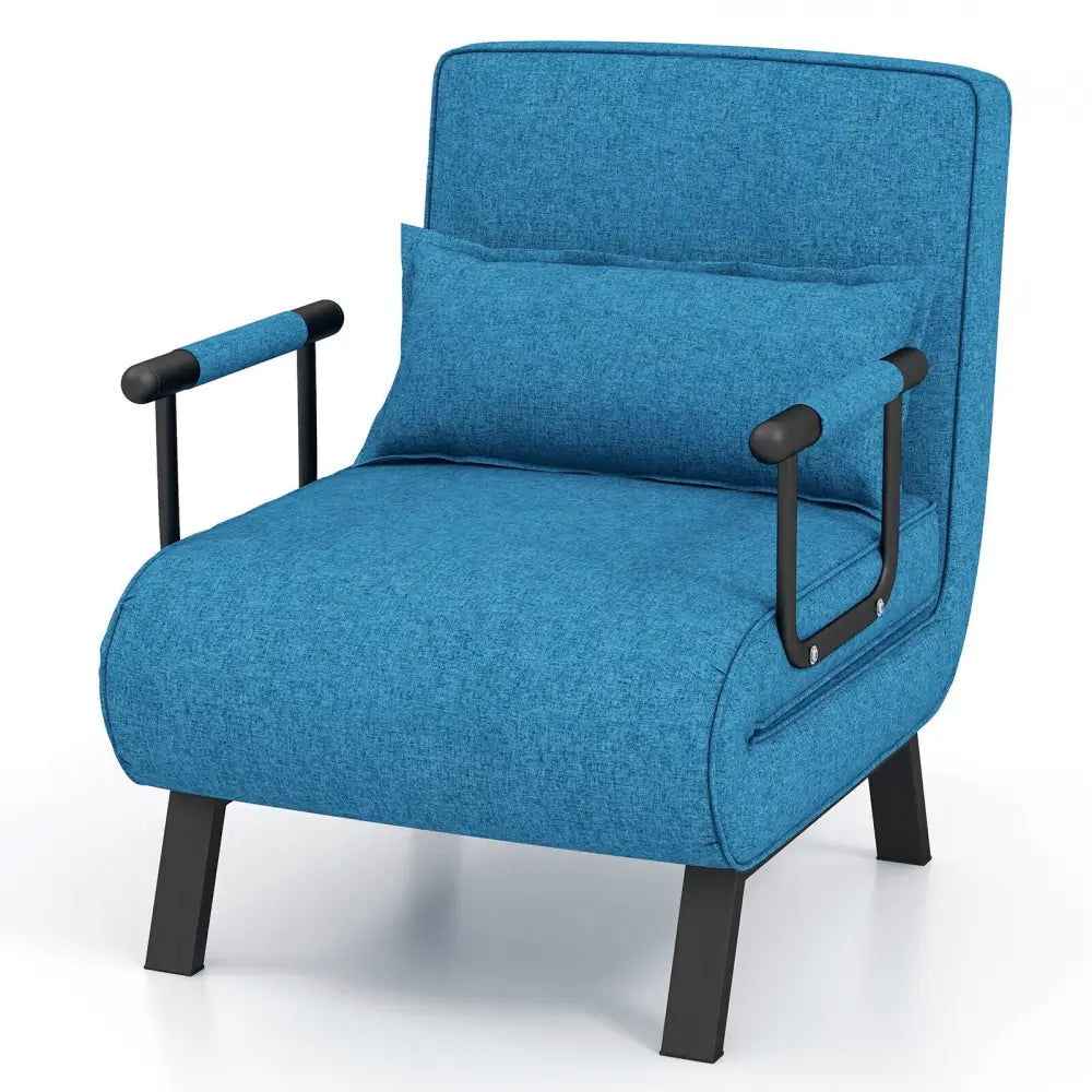 Folding 6 Position Convertible Sleeper Bed Armchair Lounge Couch with Pillow-Blue - Blue - Accent Chairs