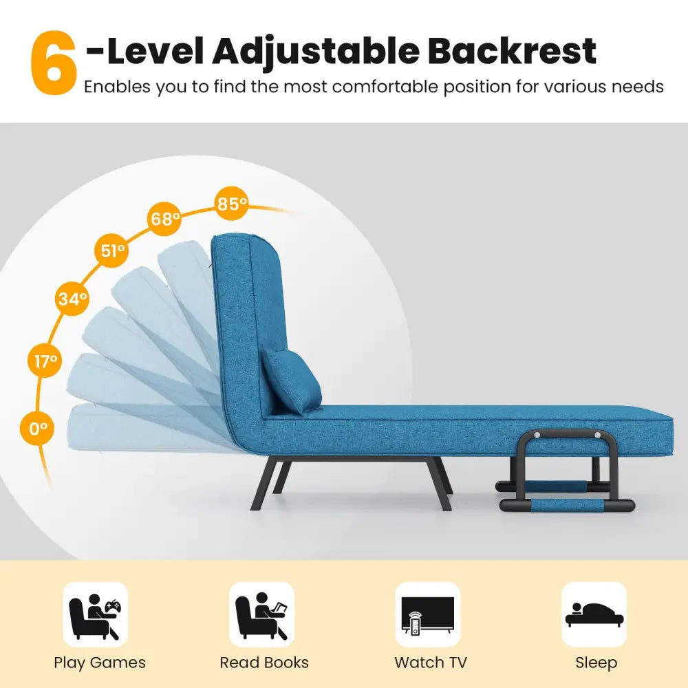 Folding 6 Position Convertible Sleeper Bed Armchair Lounge Couch with Pillow-Blue - Blue - Accent Chairs