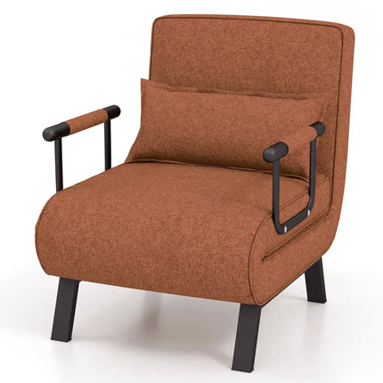 Folding 6 Position Convertible Sleeper Bed Armchair Lounge Couch with Pillow-Coffee - Coffee - Accent Chairs