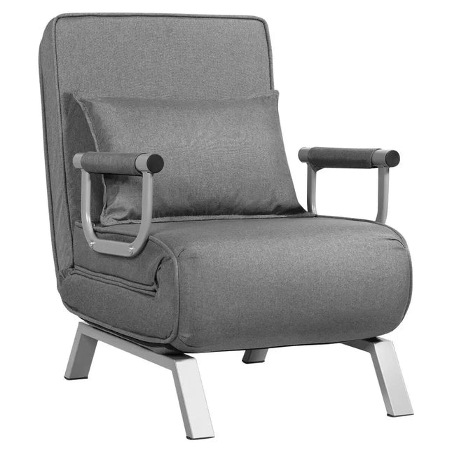 Folding 6 Position Convertible Sleeper Bed Armchair Lounge Couch with Pillow-Gray - Gray - Accent Chairs