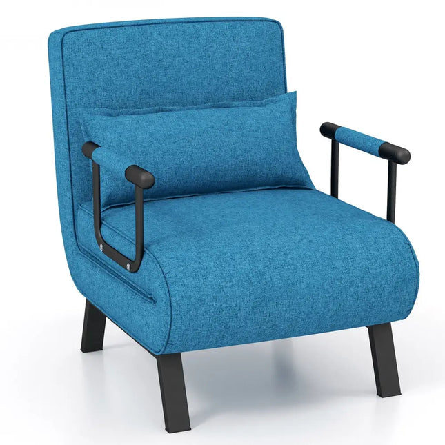 Folding 6 Position Convertible Sleeper Bed Armchair Lounge Couch with Pillow-Blue - Blue - Accent Chairs