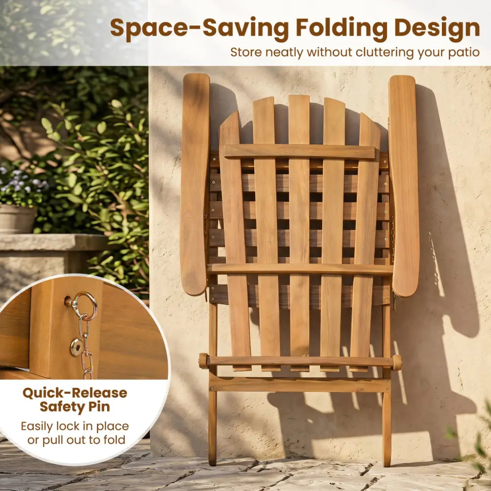 Folding Acacia Wood Oversized Adirondack Chair - Natural - Adirondack Chairs