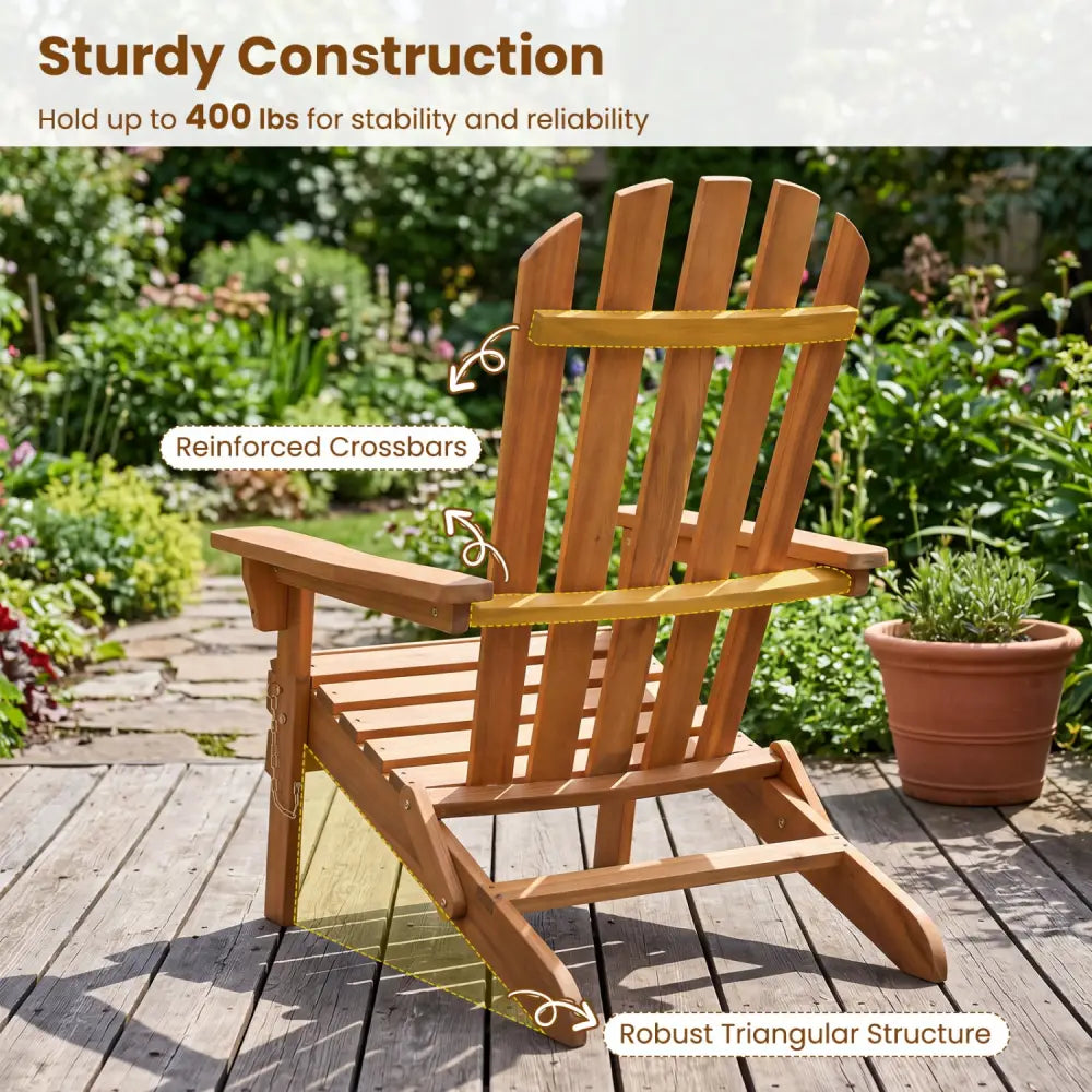 Folding Acacia Wood Oversized Adirondack Chair - Natural - Adirondack Chairs