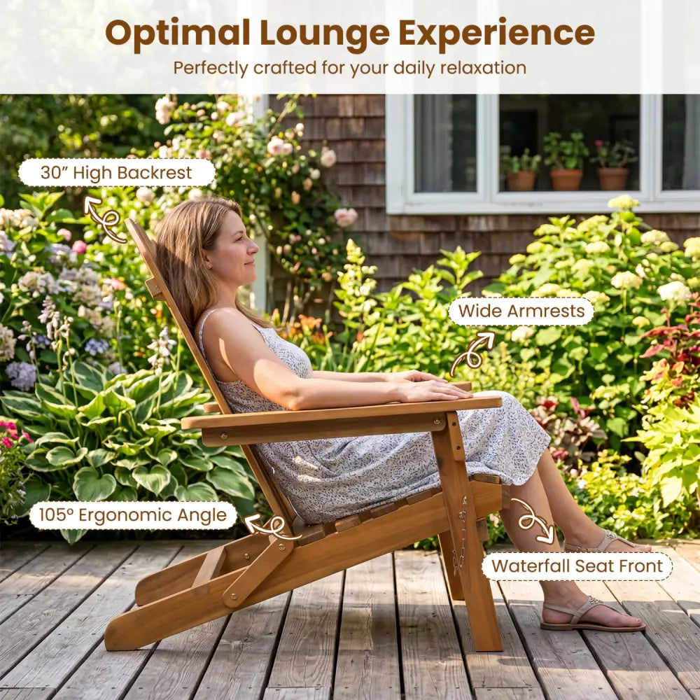 Folding Acacia Wood Oversized Adirondack Chair - Natural - Adirondack Chairs