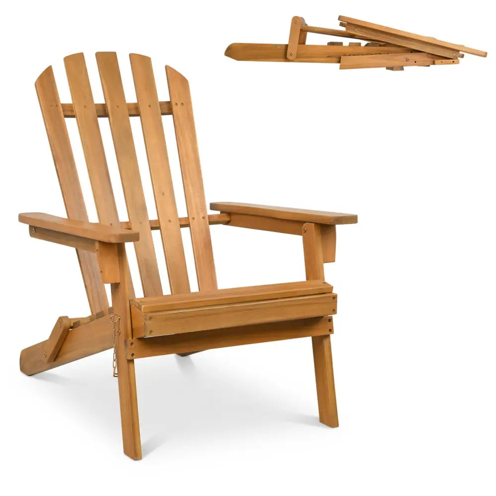Folding Acacia Wood Oversized Adirondack Chair - Natural - Adirondack Chairs