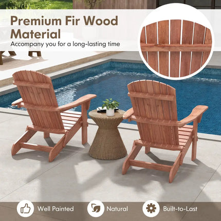 Folding Adirondack Chair Set of 2 with High Backrest and Wide Armrests-Brown - Brown - Adirondack Chairs