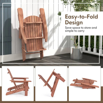 Folding Adirondack Chair Set of 2 with High Backrest and Wide Armrests-Brown - Brown - Adirondack Chairs