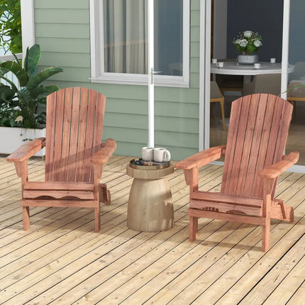 Folding Adirondack Chair Set of 2 with High Backrest and Wide Armrests-Brown - Brown - Adirondack Chairs