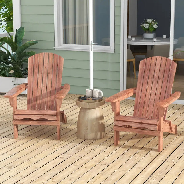 Folding Adirondack Chair Set of 2 with High Backrest and Wide Armrests-Brown - Brown - Adirondack Chairs