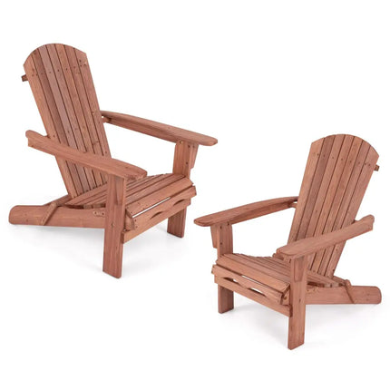 Folding Adirondack Chair Set of 2 with High Backrest and Wide Armrests-Brown - Brown - Adirondack Chairs