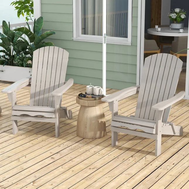Folding Adirondack Chair Set of 2 with High Backrest and Wide Armrests-Gray - Gray - Adirondack Chairs