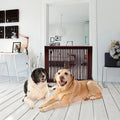 Folding Adjustable Free Standing 3 Panel Wood Fence-Brown - Brown - Pet Gate