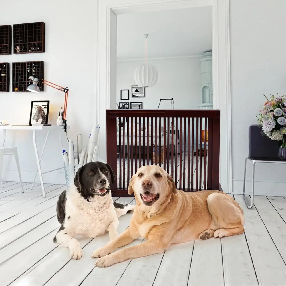 Folding Adjustable Free Standing 3 Panel Wood Fence-Brown - Brown - Pet Gate