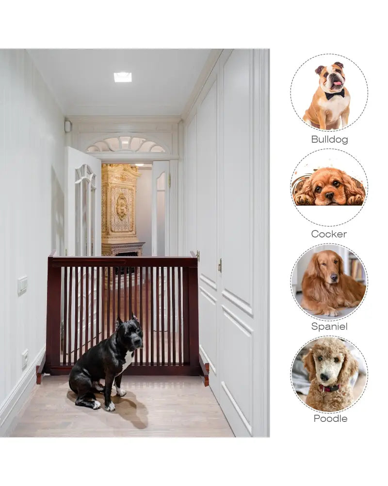 Folding Adjustable Free Standing 3 Panel Wood Fence-Brown - Brown - Pet Gate