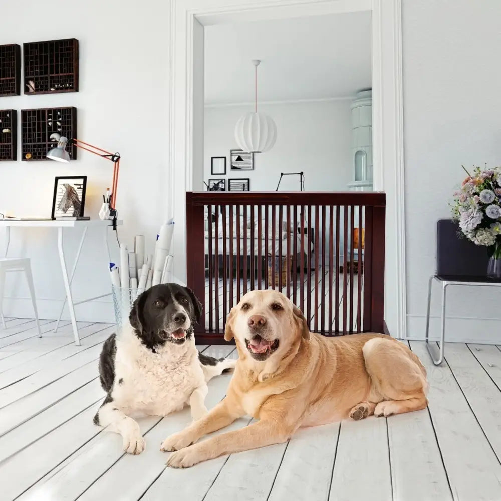 Folding Adjustable Free Standing 3 Panel Wood Fence-Brown - Brown - Pet Gate