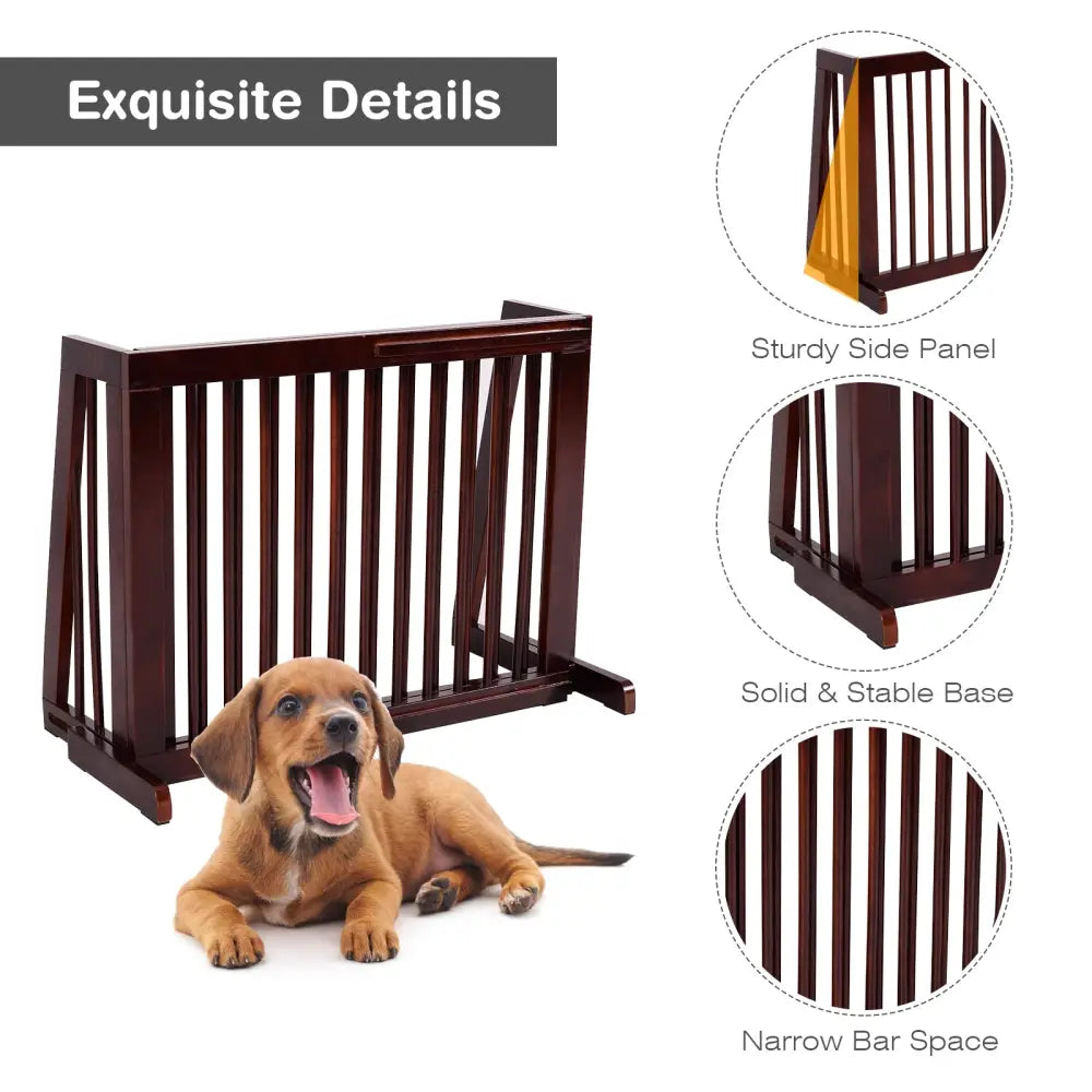 Folding Adjustable Free Standing 3 Panel Wood Fence-Brown - Brown - Pet Gate