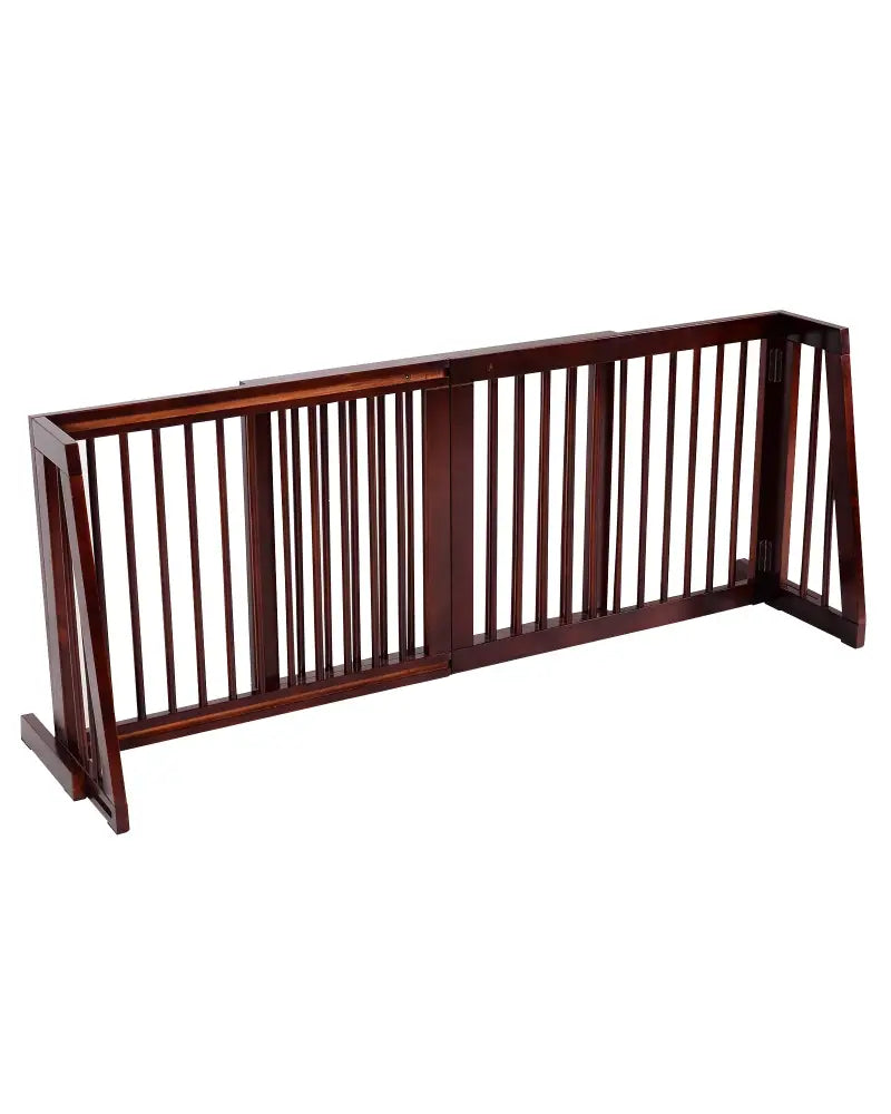 Folding Adjustable Free Standing 3 Panel Wood Fence-Brown - Brown - Pet Gate